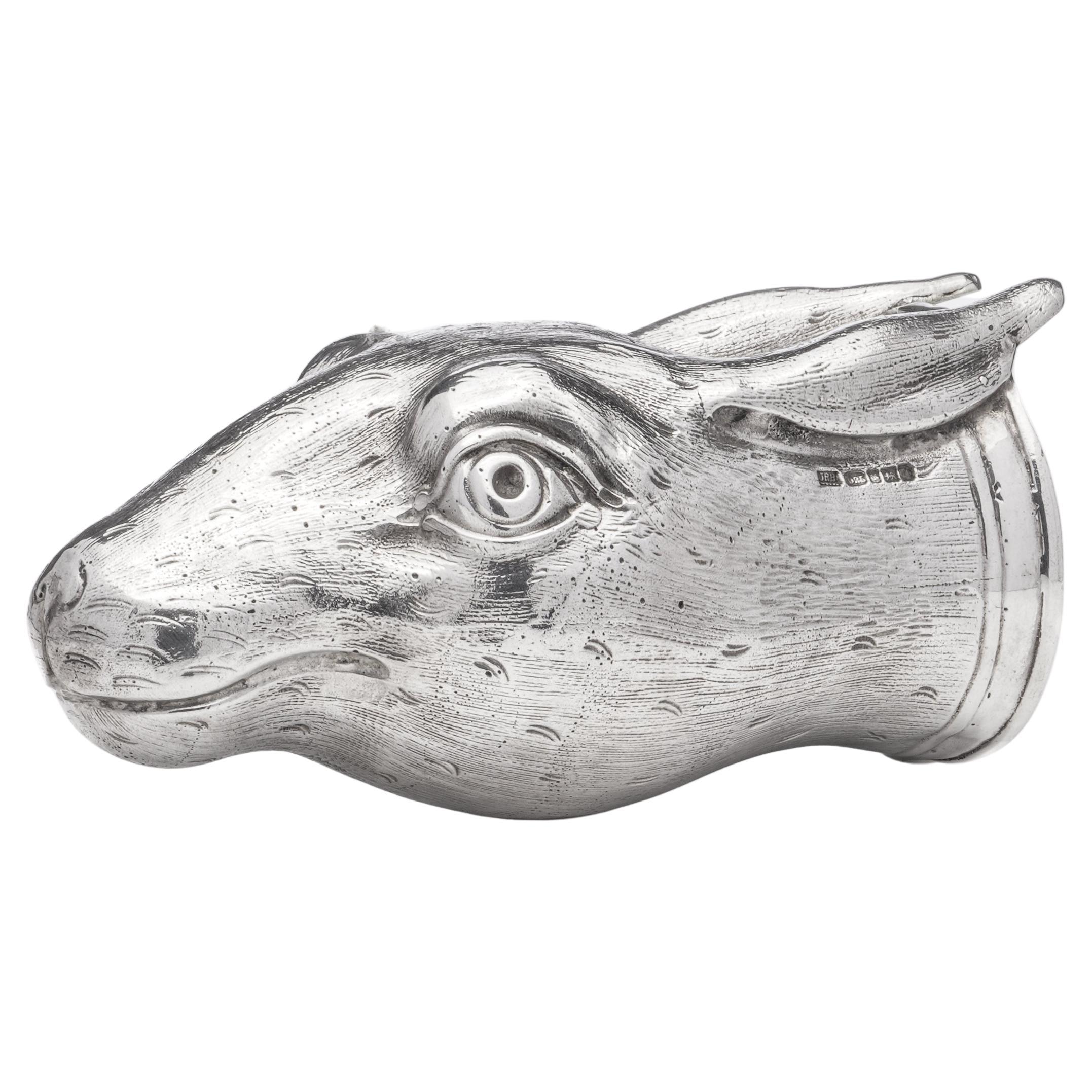 Exceptional Modern Sterling Silver Stirrup Cup Shaped as a Rabbit For Sale