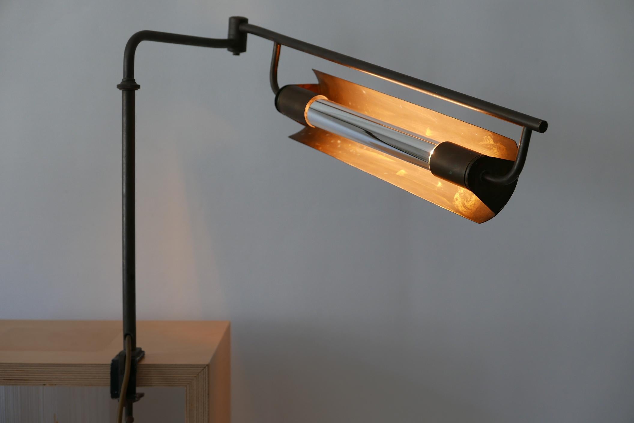Exceptional Modernist Bauhaus Articulated Brass Clamp Table Lamp, Germany, 1930s For Sale 6