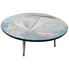Exceptional Mosaic Tile Coffee Table with Sail Boat