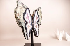 Eccezionale muschio, agata a bande bianche e blu con ali di farfalla