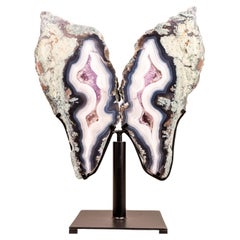Exceptional Moss, Blue & White Banded Agate Butterfly Wings