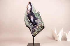 Exceptional Moss, Blue & White Banded Agate Slice with a Crocodile Drawing