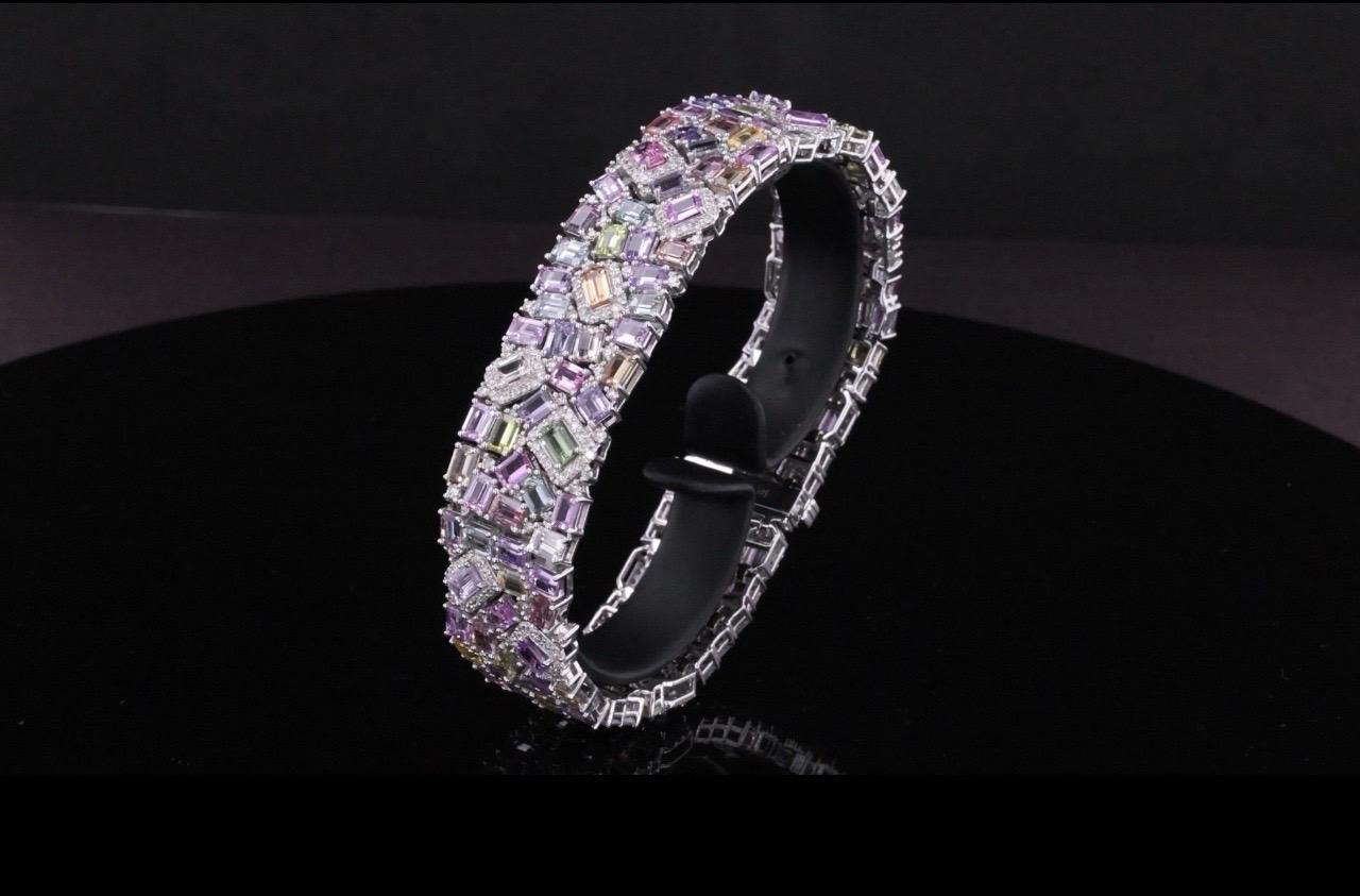 De las mujeres Excepcional Pulsera de Zafiro Multicolor y Diamantes en Oro Blanco de 14 K en venta