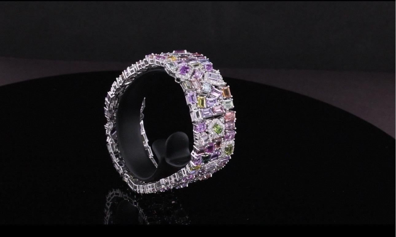 Excepcional Pulsera de Zafiro Multicolor y Diamantes en Oro Blanco de 14 K en venta 1