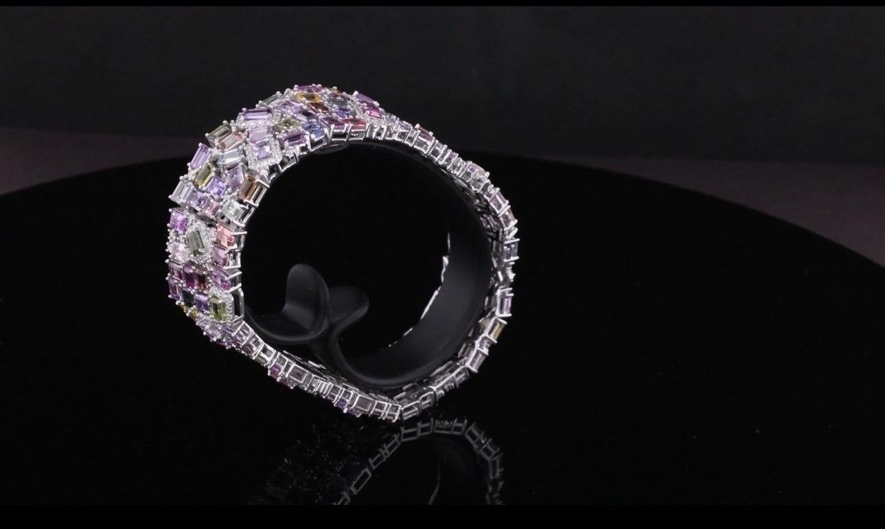 Excepcional Pulsera de Zafiro Multicolor y Diamantes en Oro Blanco de 14 K en venta 4