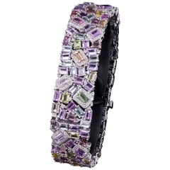 Exceptional Multicolor Sapphire and Diamond Bracelet in 14K White Gold