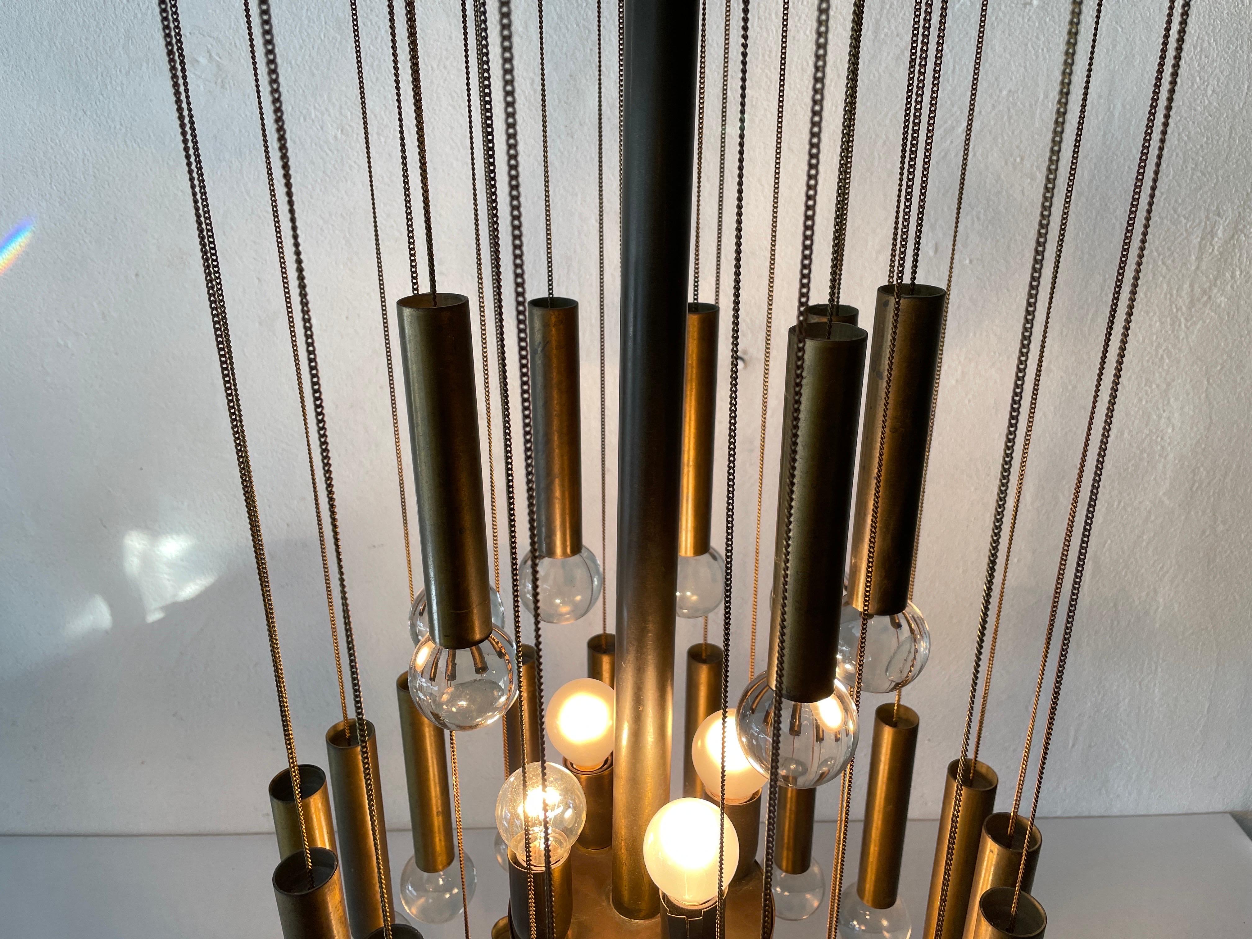 Exceptional Multiple Tubes with Glass Balls Brass Chandelier, 1960s, Italy For Sale 8