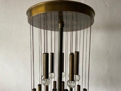 Exceptional Multiple Tubes with Glass Balls Brass Chandelier, 1960s, Italy