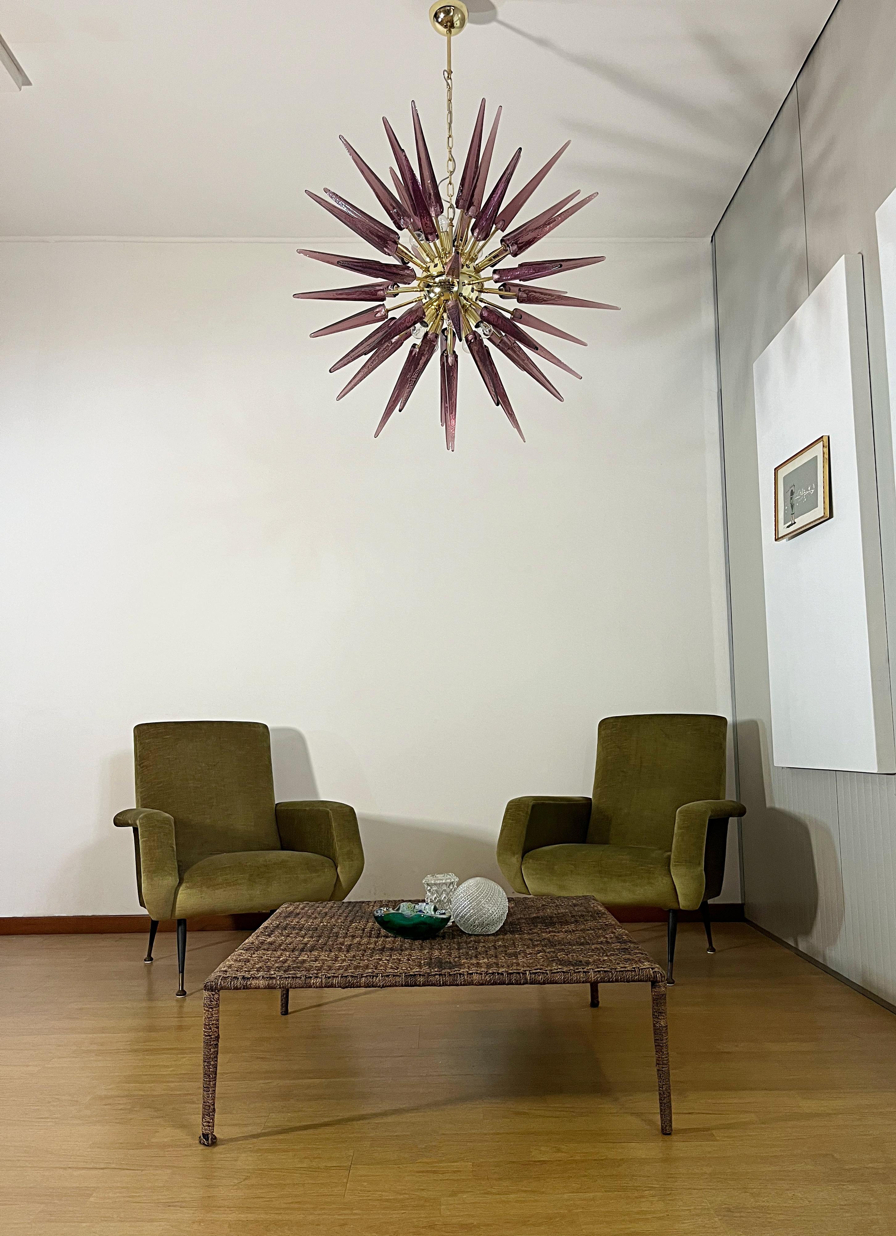Mid-Century Modern Exceptional Murano amethyst glass Sputnik Chandelier - 51 glasses For Sale