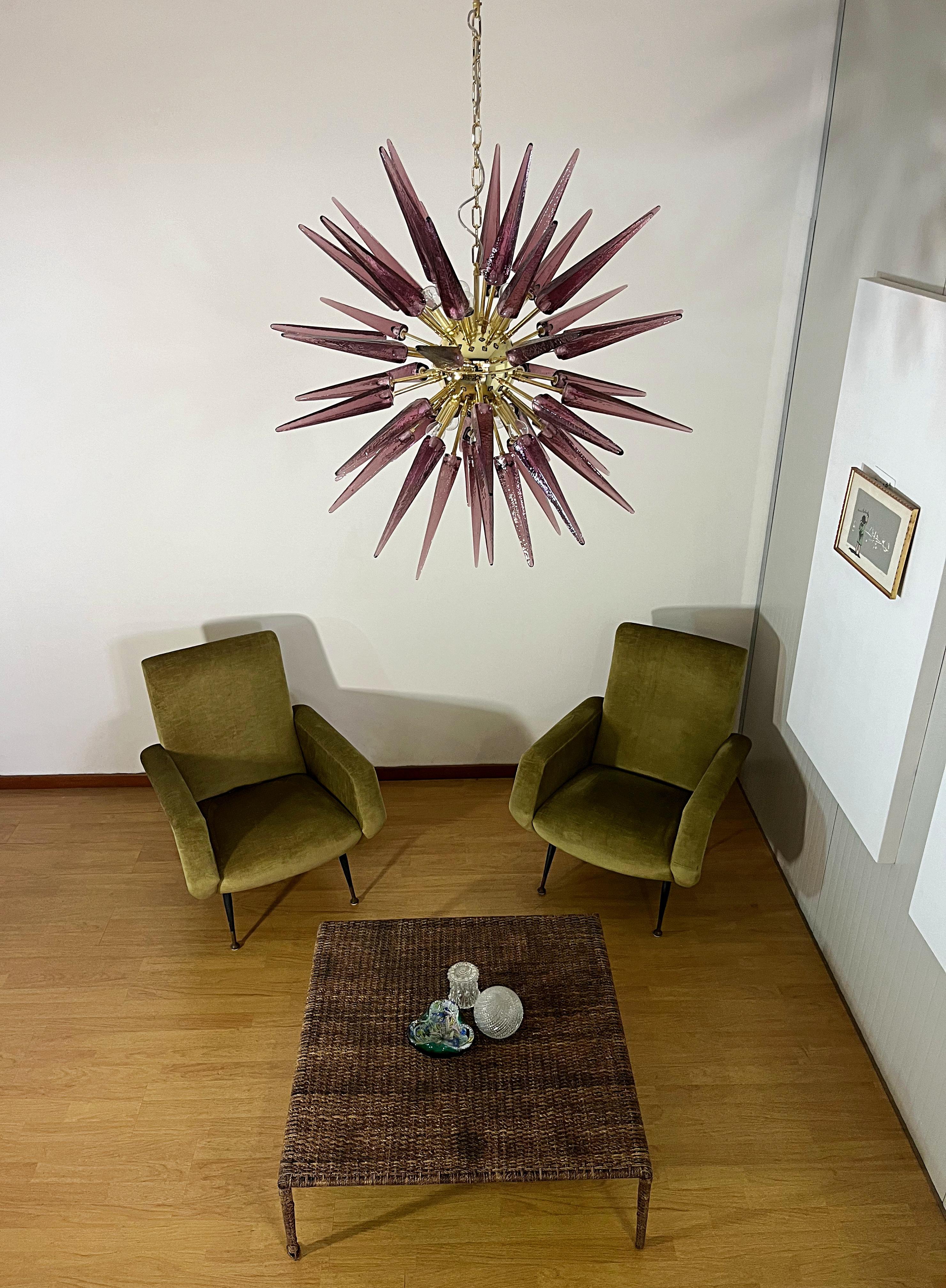 20th Century Exceptional Murano amethyst glass Sputnik Chandelier - 51 glasses For Sale