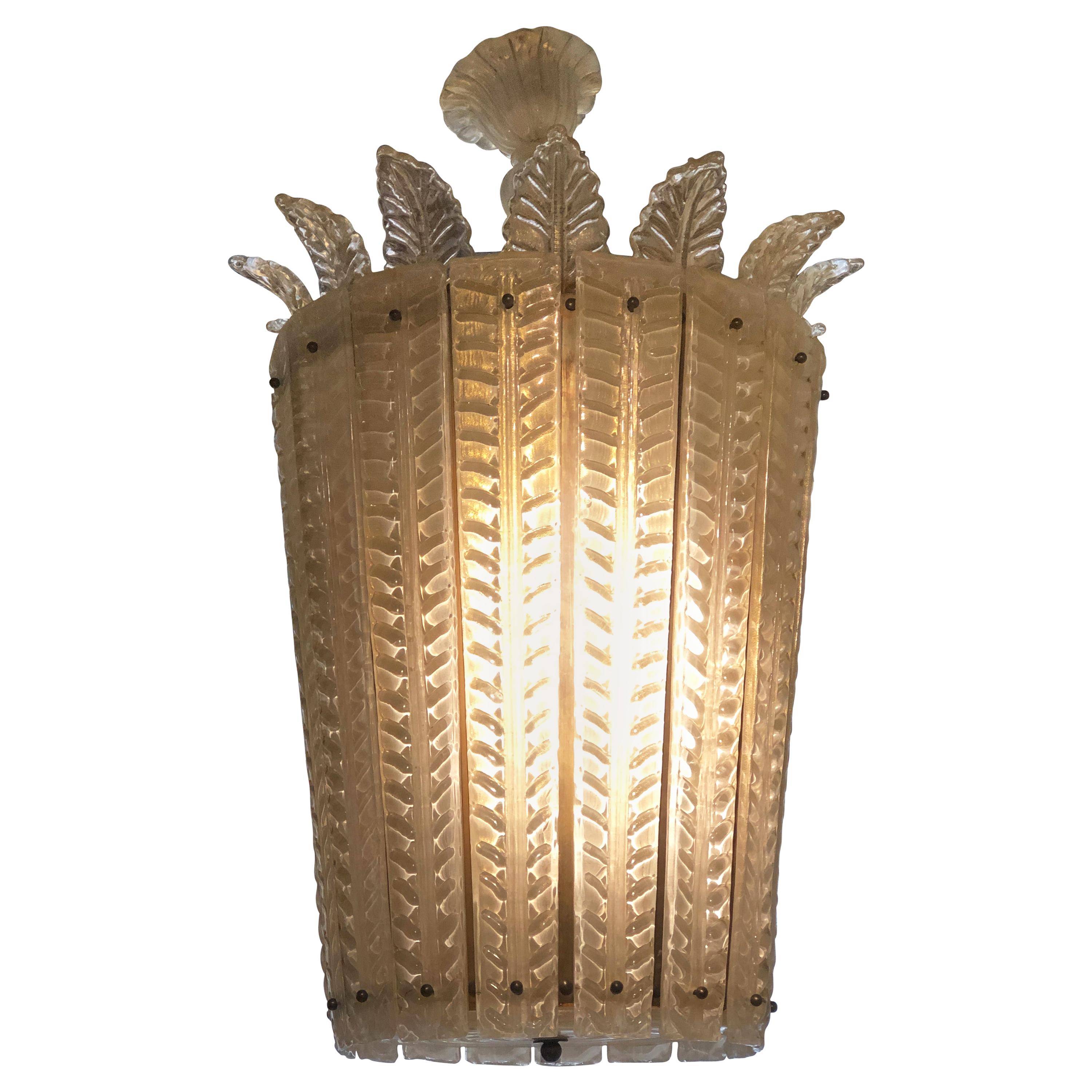 Exceptional Murano Chandelier, Lantern White /Gold Murano Glass with Crown