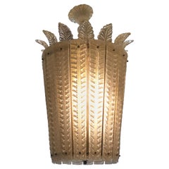 Excepcional Lámpara de Murano, Linterna de Cristal de Murano Blanco /Oro con Corona