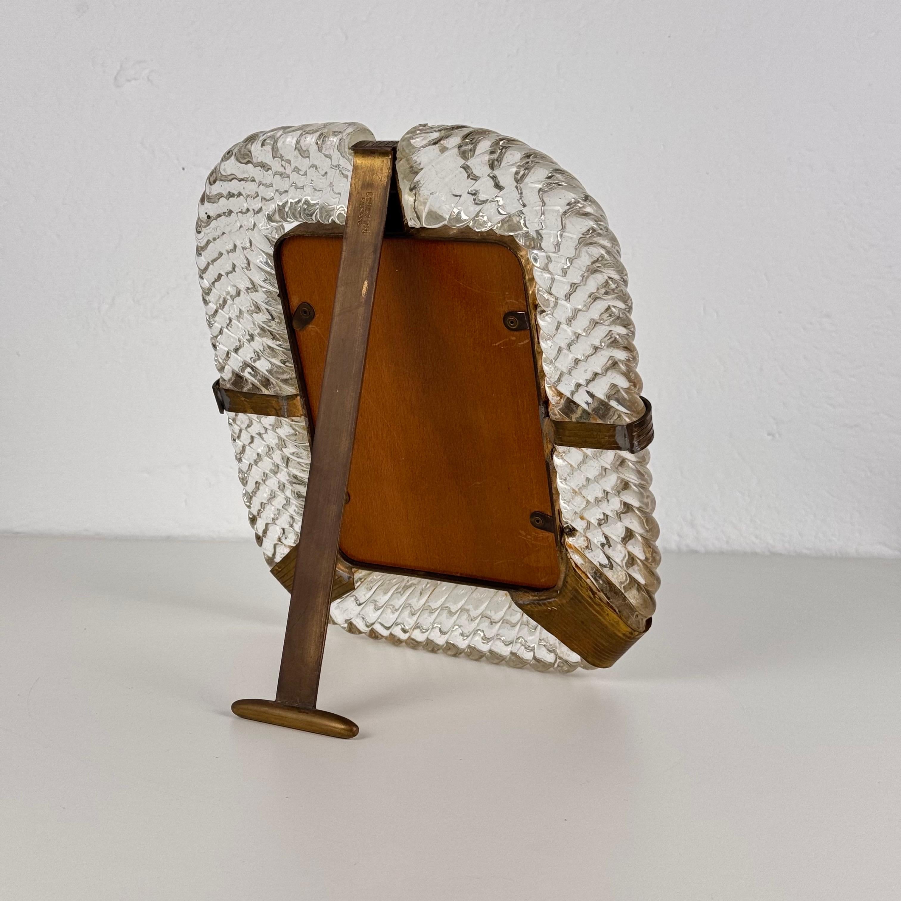 Außergewöhnlicher Fotorahmen aus Muranoglas und Messing von Ercole Barovier, 1940er Jahre (Handgefertigt) im Angebot