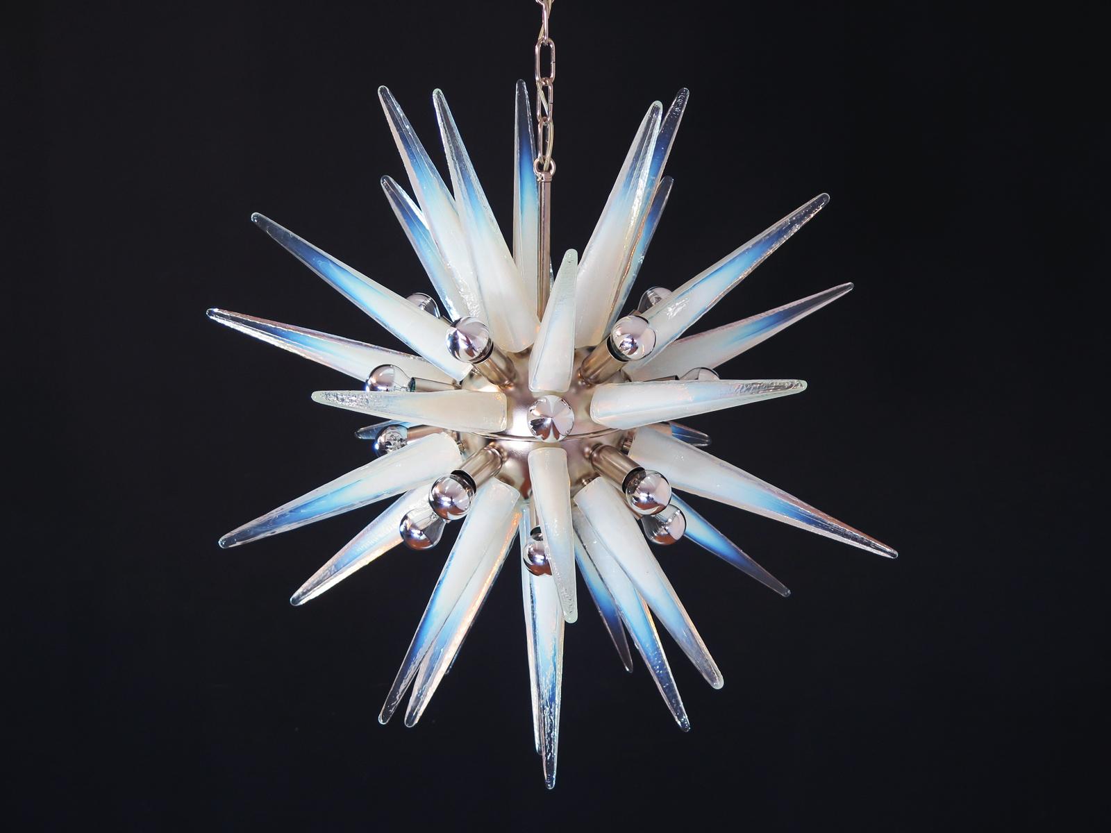 20th Century Exceptional Murano Glass Sputnik Chandeliers - opalino glasses For Sale