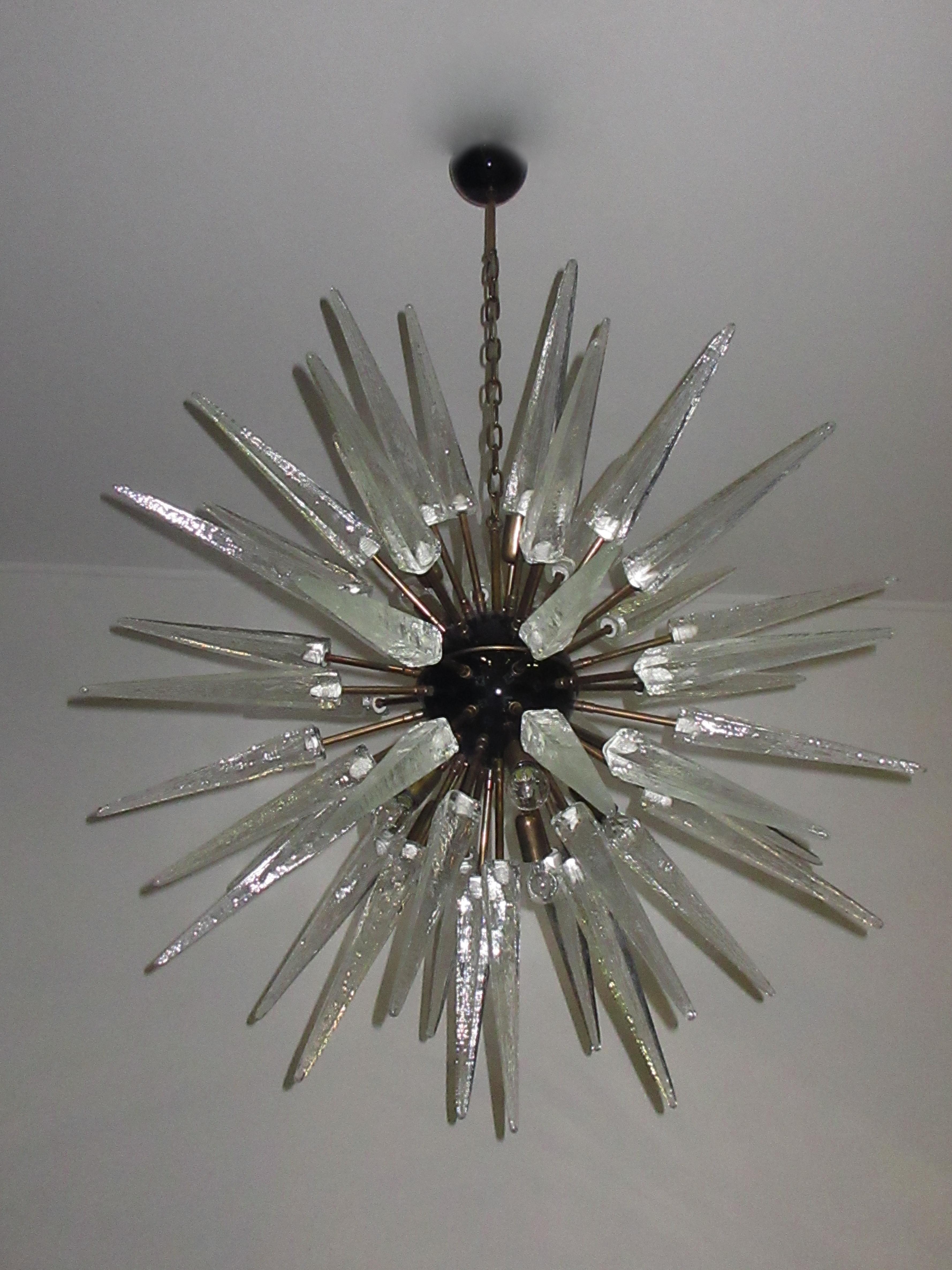 Late 20th Century  Exceptional Murano Trasparent Glass Sputnik Chandelier, 51 Glasses For Sale