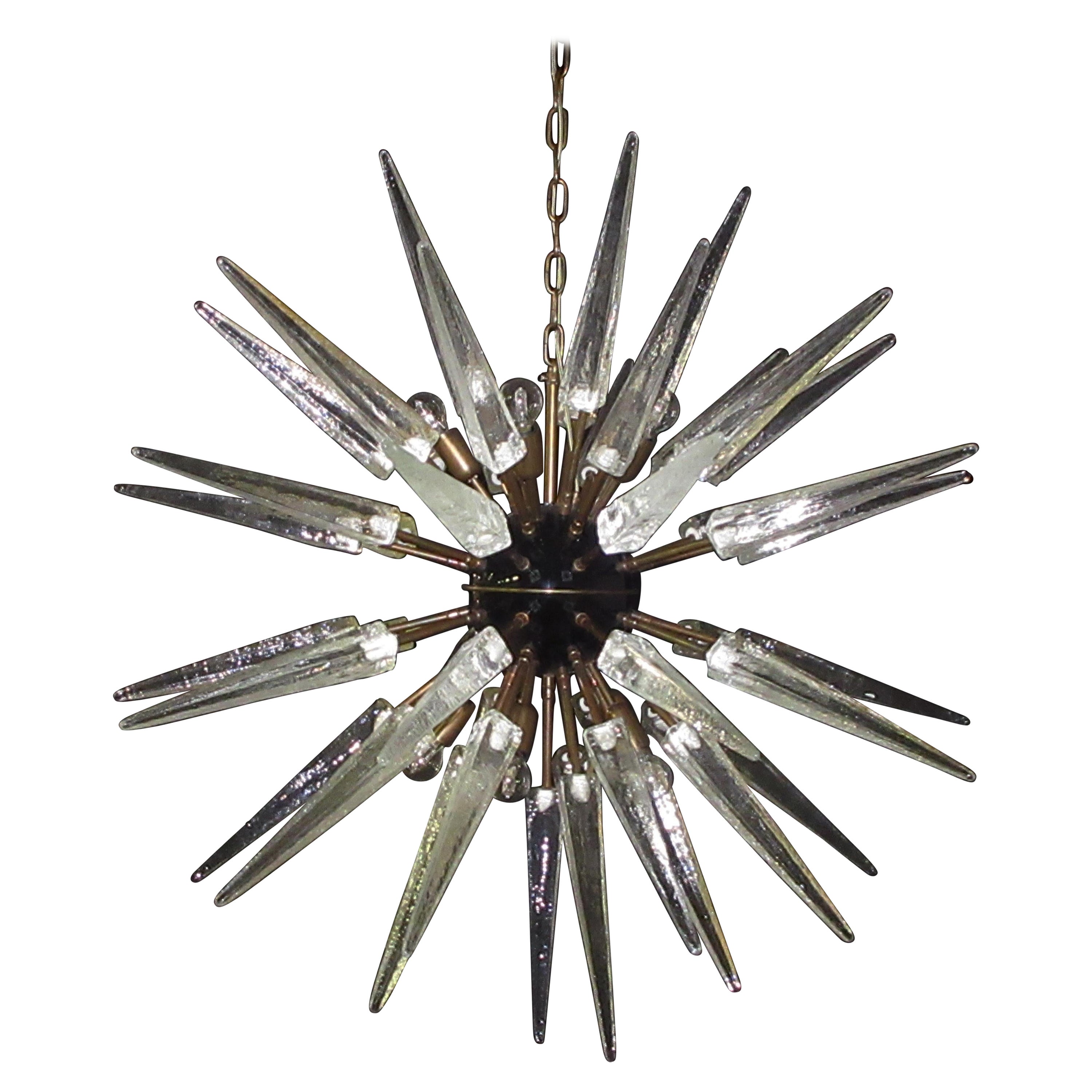 Eccezionale lampadario Sputnik in vetro trasparente di Murano, 51 bicchieri