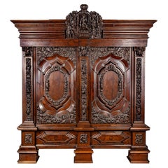 Exceptional Museum-Quality Danzig Baroque Carved Walnut "Schapp" Armoire