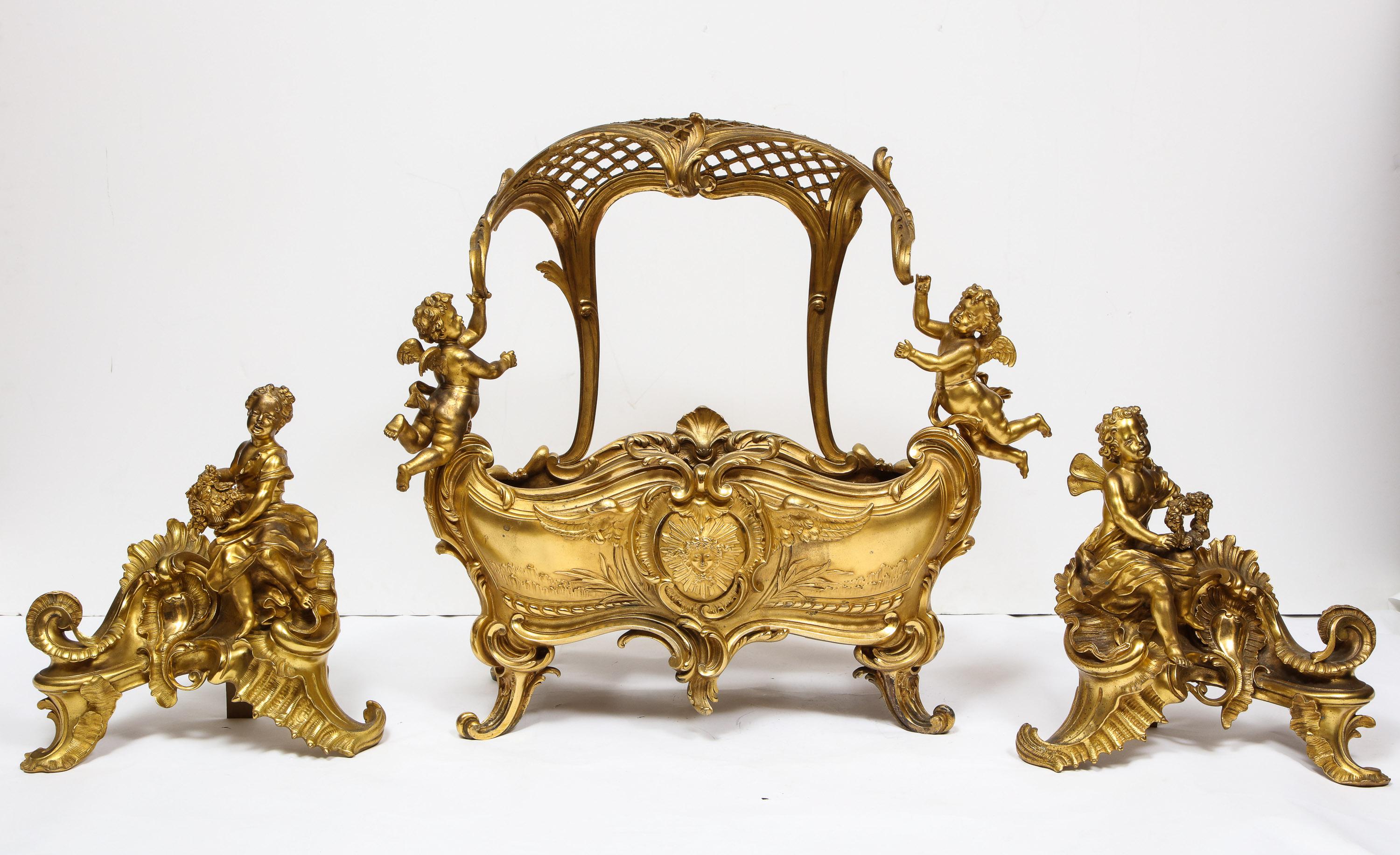 Exceptional Napoleon III French Ormolu Fireplace Log Cradle Holder, Centerpiece 8