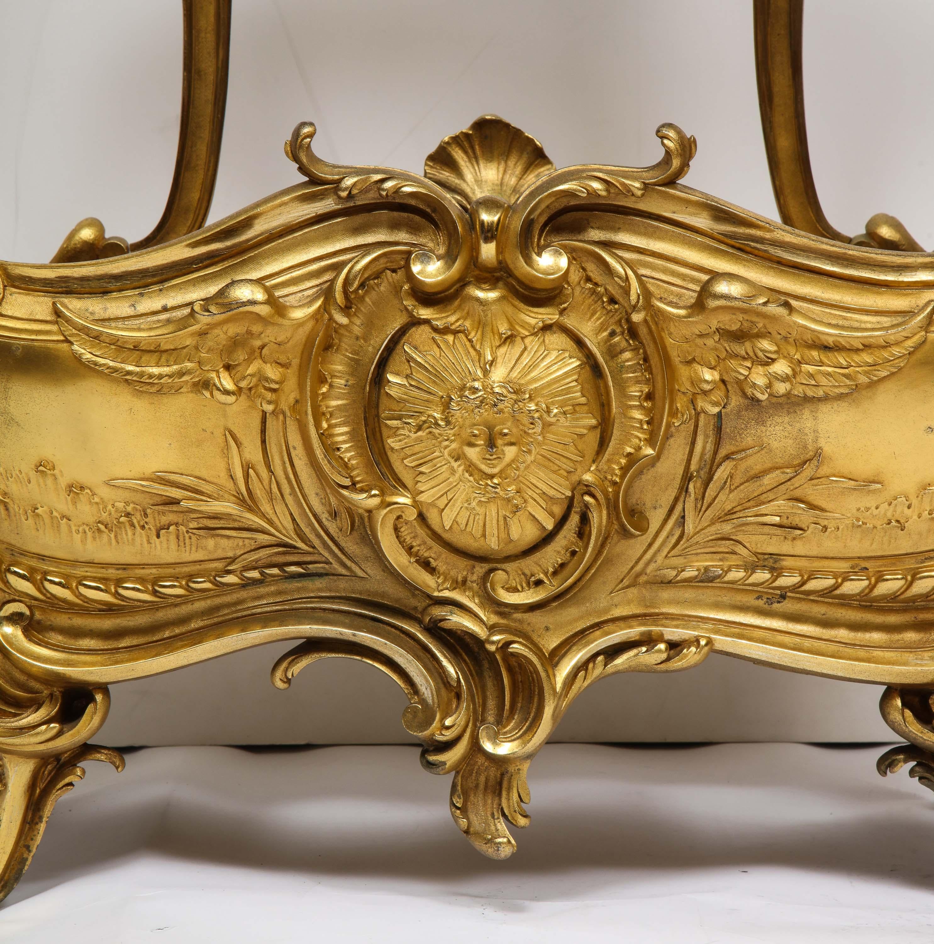 Bronze Exceptional Napoleon III French Ormolu Fireplace Log Cradle Holder, Centerpiece