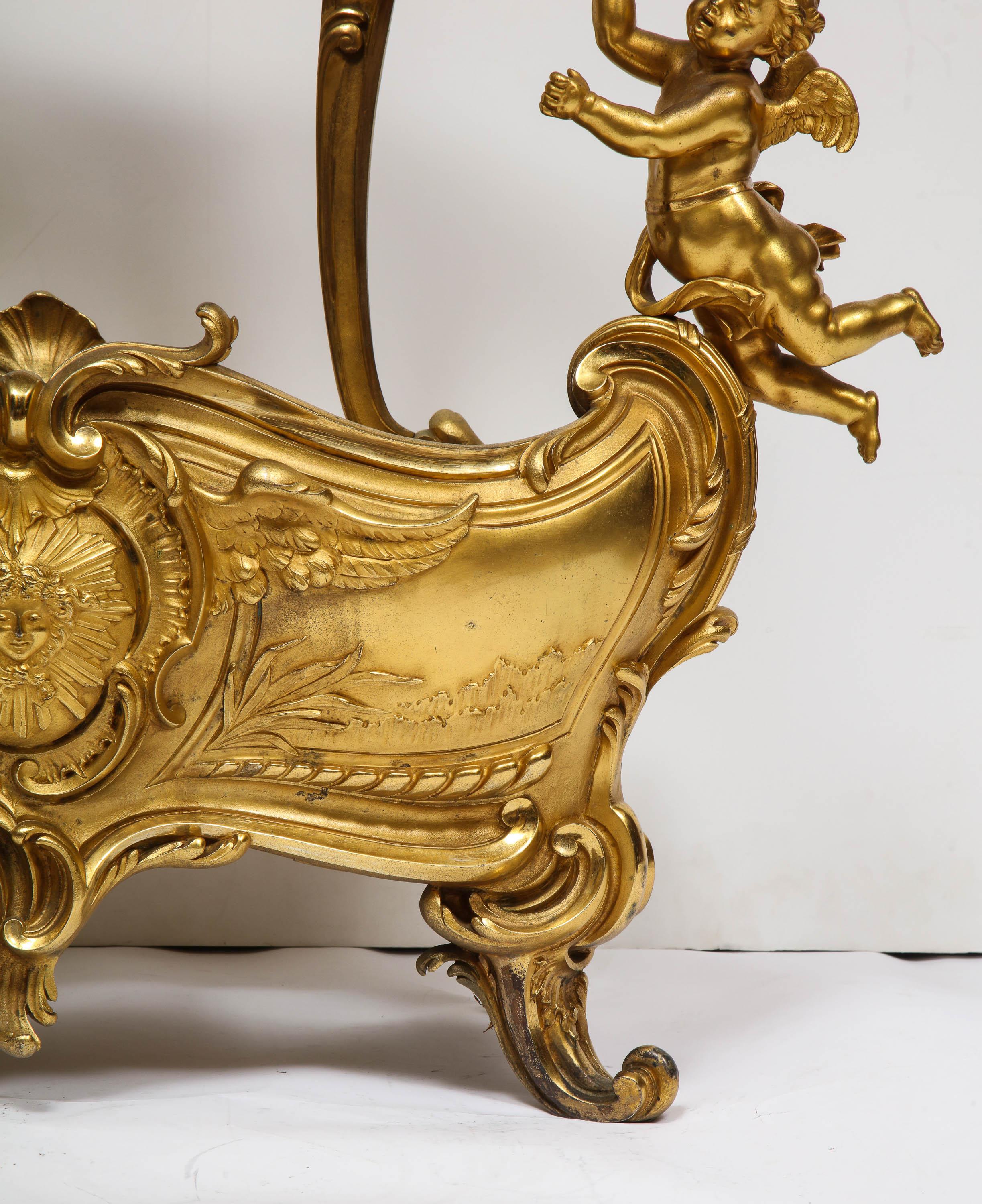 Exceptional Napoleon III French Ormolu Fireplace Log Cradle Holder, Centerpiece 1
