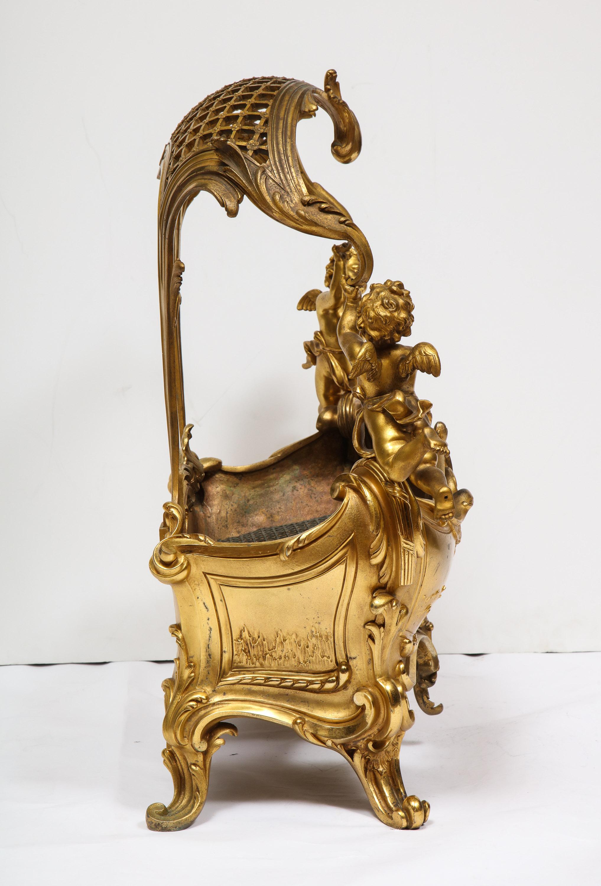 Exceptional Napoleon III French Ormolu Fireplace Log Cradle Holder, Centerpiece 3