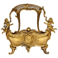 Antique Exceptional Napoleon III French Ormolu Fireplace Log Cradle Holder, Centerpiece