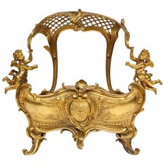 Antique Exceptional Napoleon III French Ormolu Fireplace Log Cradle Holder, Centerpiece