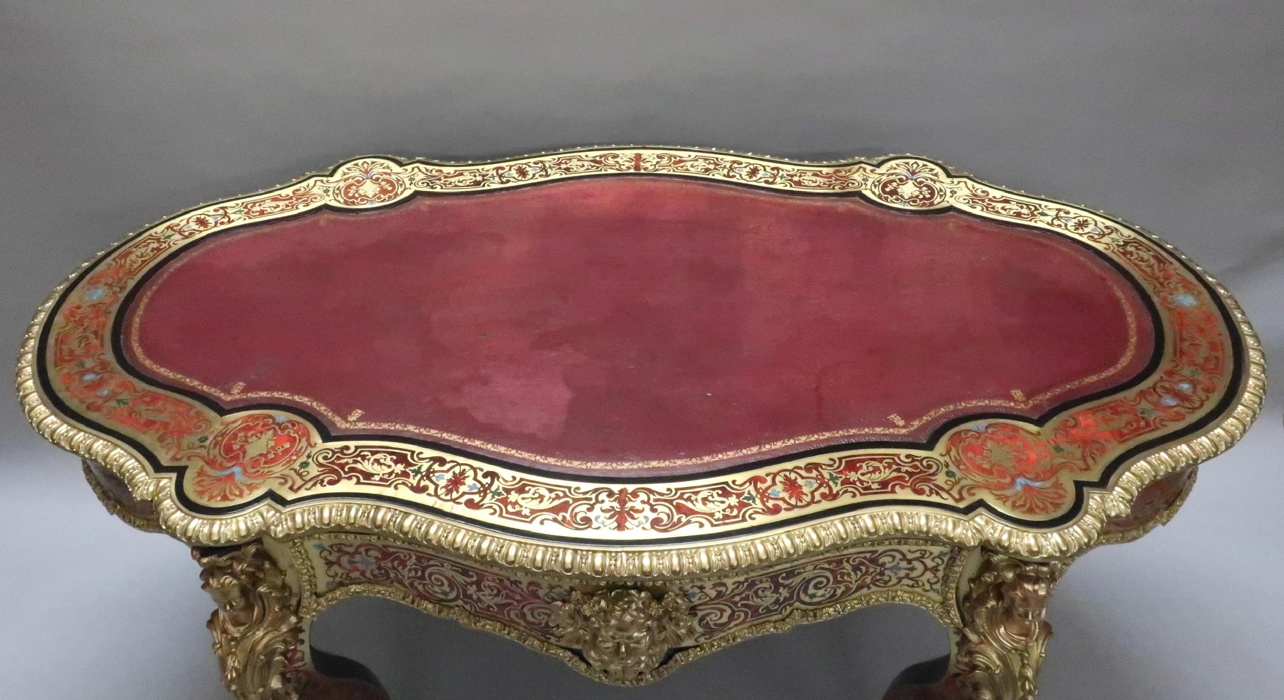 French Exceptional Napoleon III Louis XV Style Boulle Writing Desk For Sale