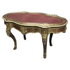 Antique Exceptional Napoleon III Louis XV Style Boulle Writing Desk