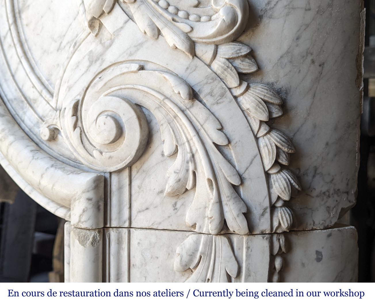 Exceptional Napoleon III period mantel in veined Carrara marble For Sale 7
