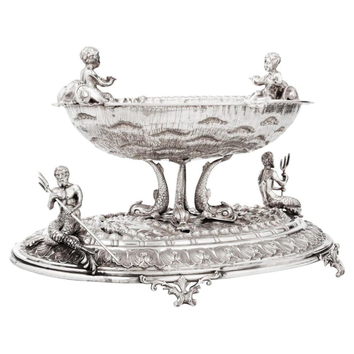 Exceptional Nautical Themed Silver Centerpiece by Buccellati For Sale