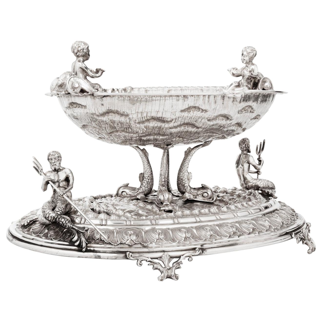Exceptional Nautical Themed Silver Centerpiece by Buccellati For Sale