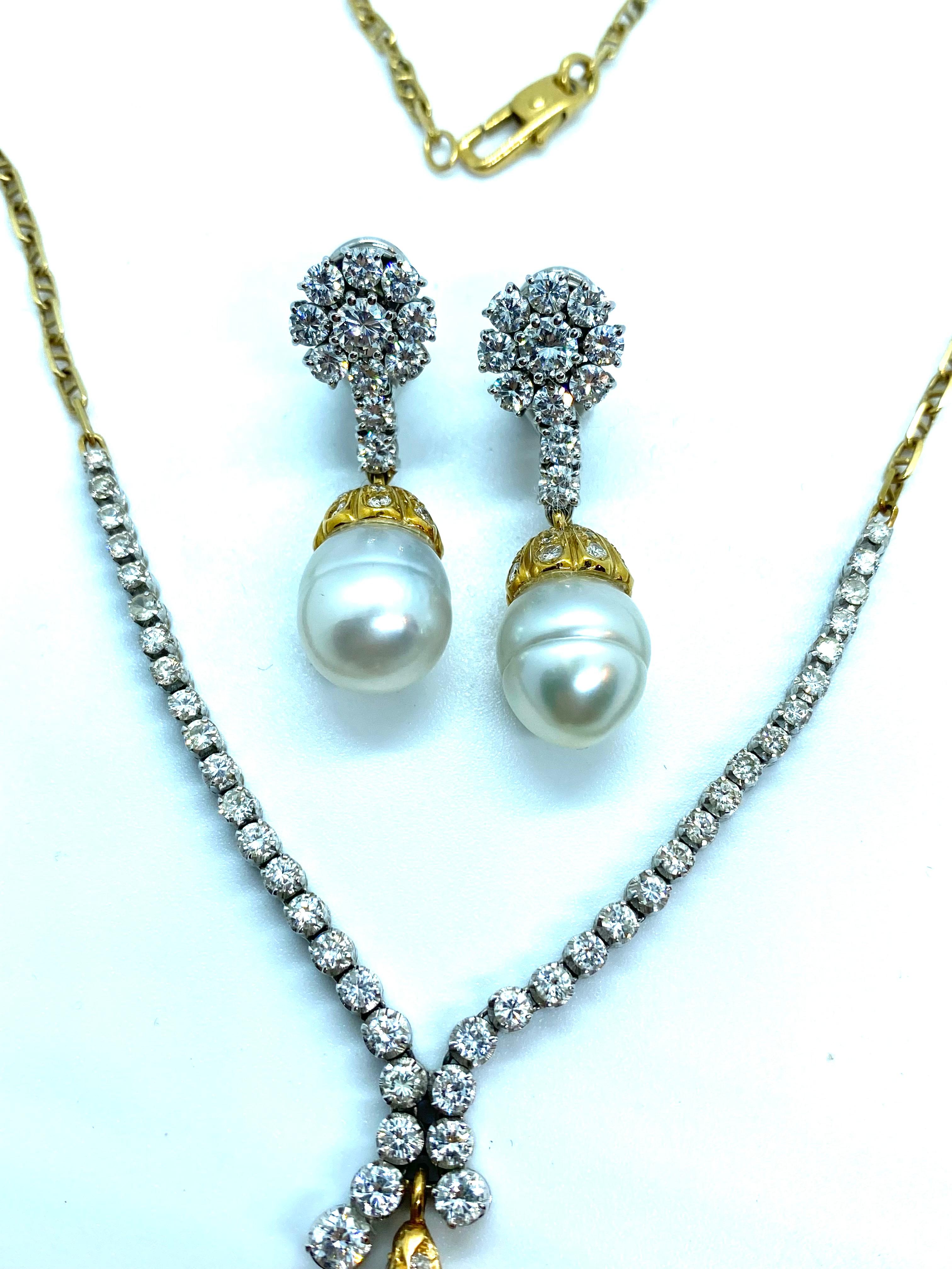 Exceptional pearls and diamonds necklace and pendant earrings Set In Good Condition For Sale In Sežana, SI