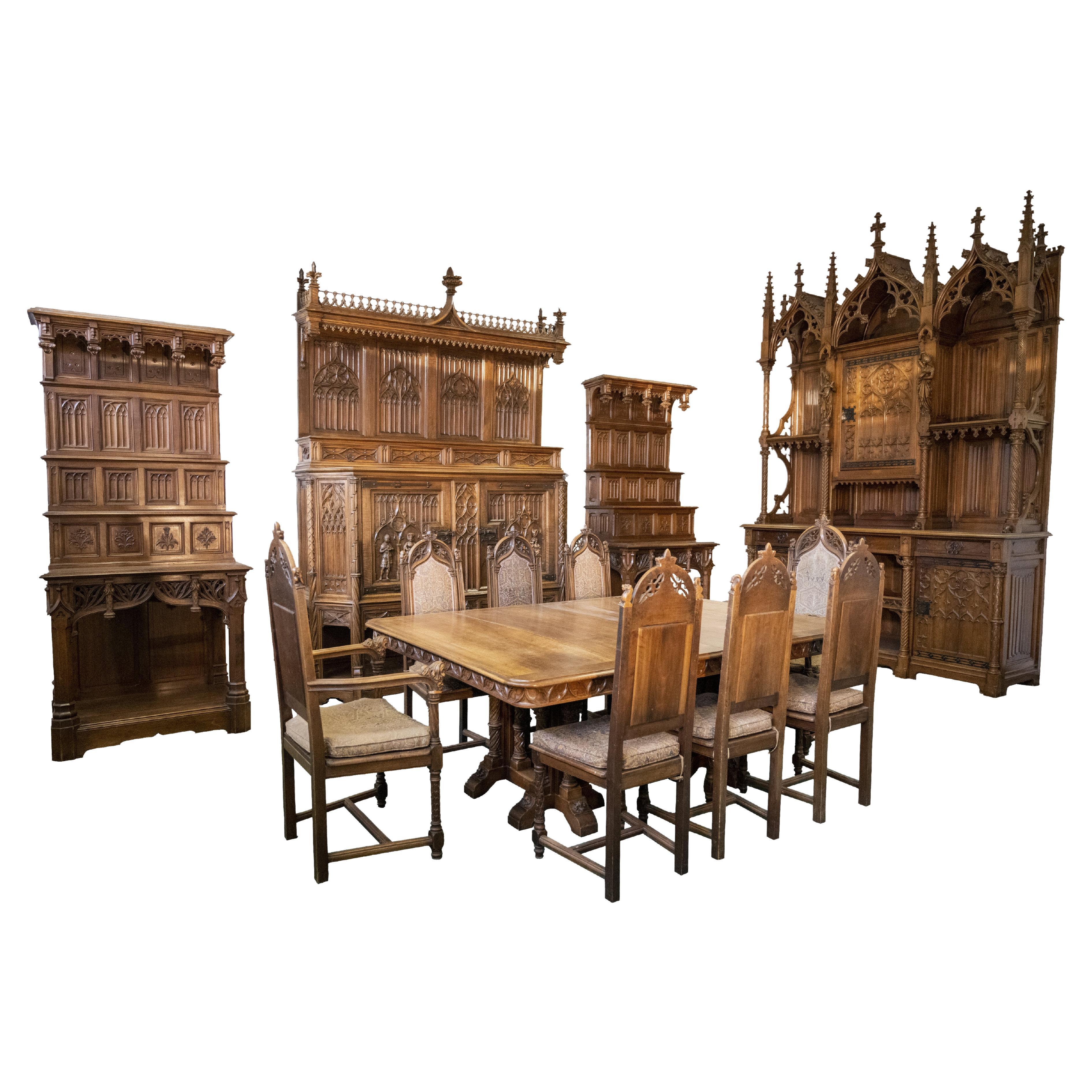 Exceptional Neo Gothic Dining Room Set For Sale