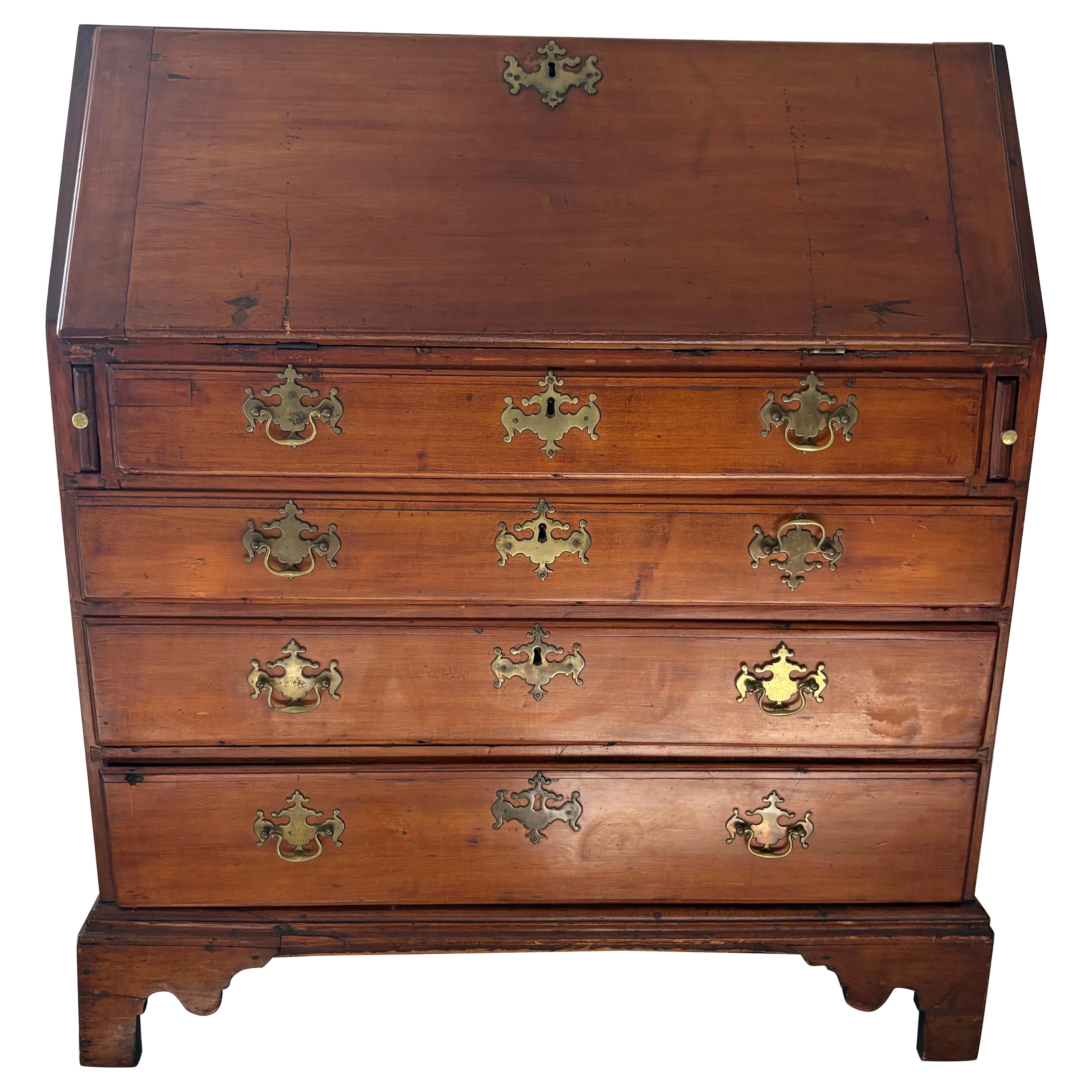 New England birch secretary / slant front desk, 18th century For Sale