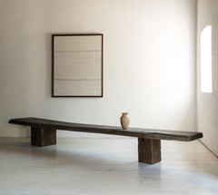 Excepcional Roble Wabi-Sabi Rústico Mesa de centro hecha con una sola tabla antigua