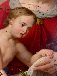 Eccezionale dipinto a olio raffigurante la Madonna con il Bambino e San Giovanni da bambino