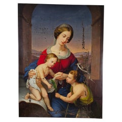 Exceptional Oil Painting of the Virgin and Child with the Infant Saint John