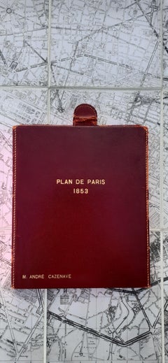 Exceptional Old Paris France Map from 1853 in a Hermès Leather Case