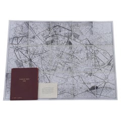 Exceptional Old Paris France Map from 1853 in a Hermès Leather Case