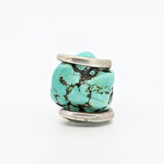 Exceptional Old-Stock Nevada Turquoise Nugget Ring with Handmade Silver Setting