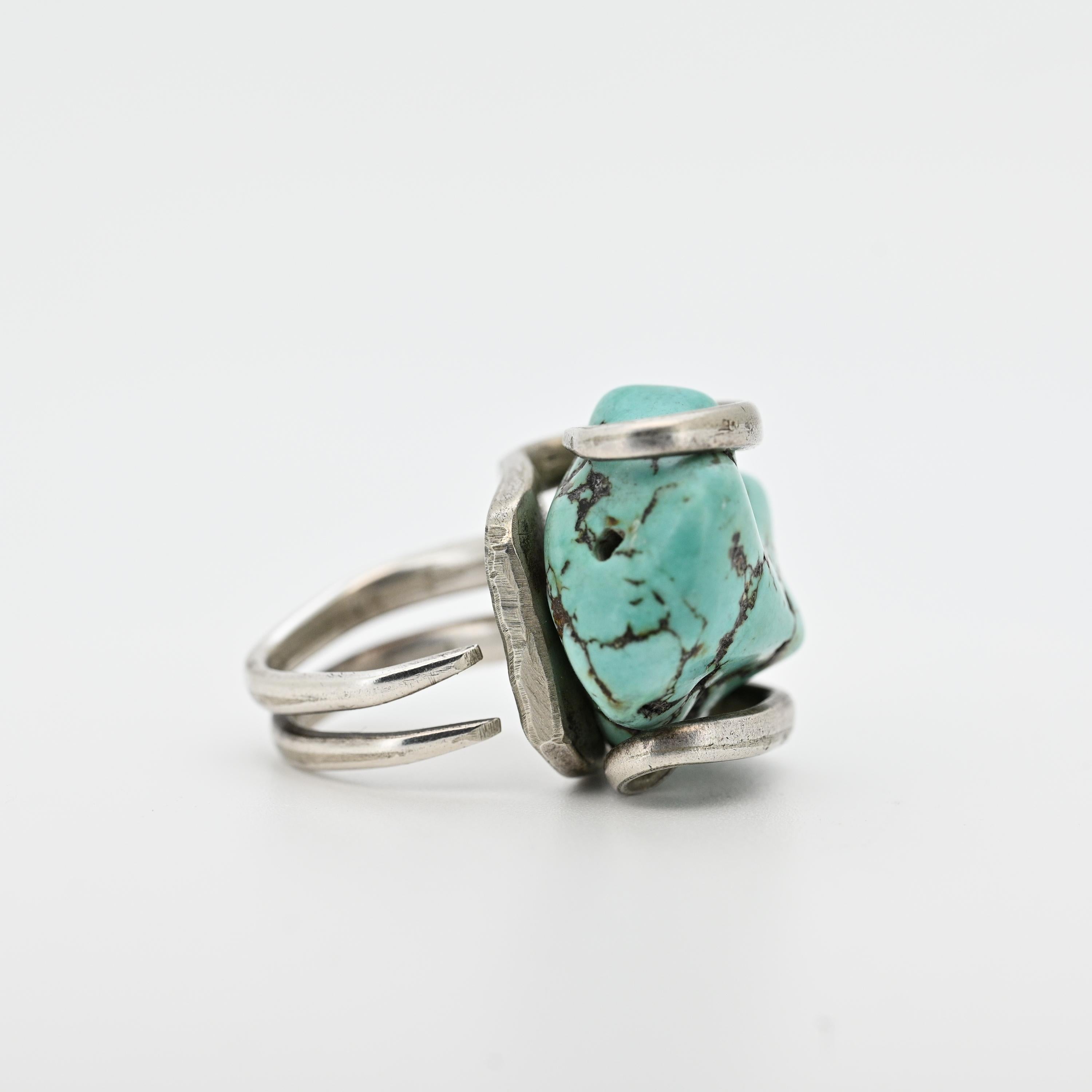 da uomo o donna Eccezionale anello con pepita di turchese del Nevada di vecchia data con incastonatura in argento fatta a mano in vendita