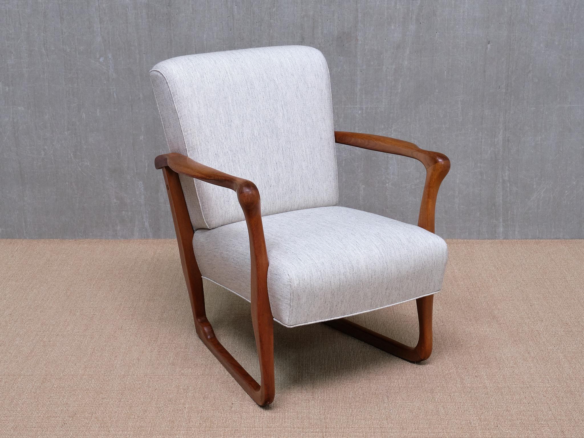 Danish Exceptional Ole Jacobsen Armchair in Sculpted Teak, C.B. Hansen, Denmark, 1949