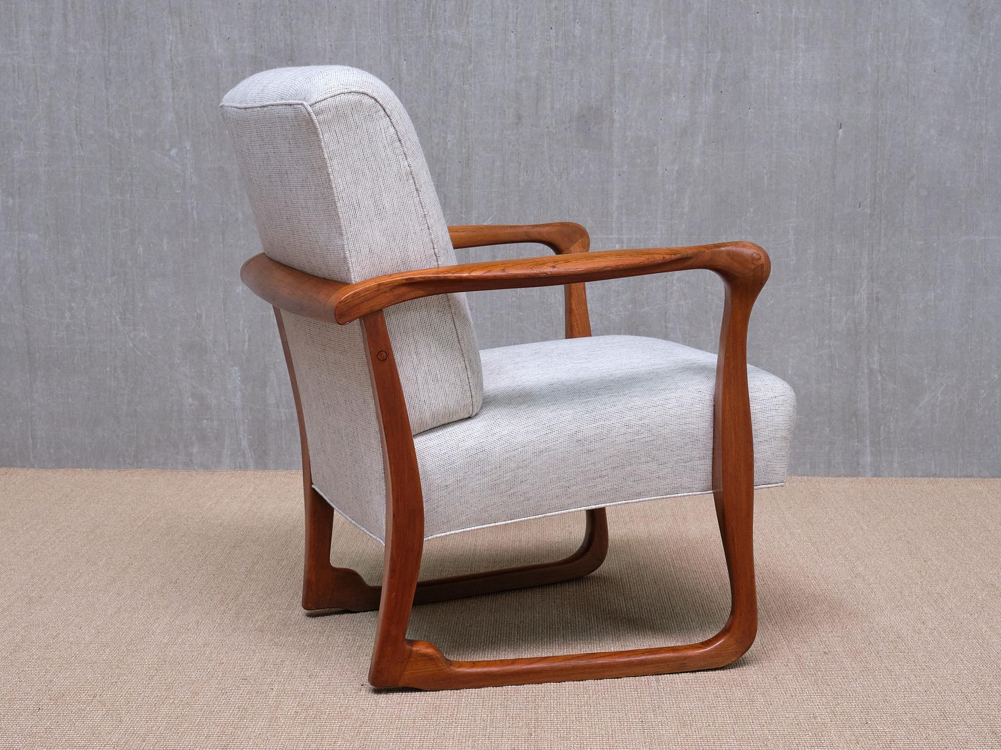 Fabric Exceptional Ole Jacobsen Armchair in Sculpted Teak, C.B. Hansen, Denmark, 1949