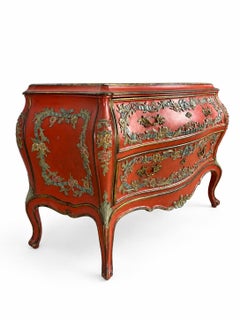 Exceptional, One-Of-A-Kind, Shaped Red-Painted Commode with Marble Top