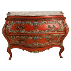 Exceptional, One-Of-A-Kind, Shaped Red-Painted Commode with Marble Top