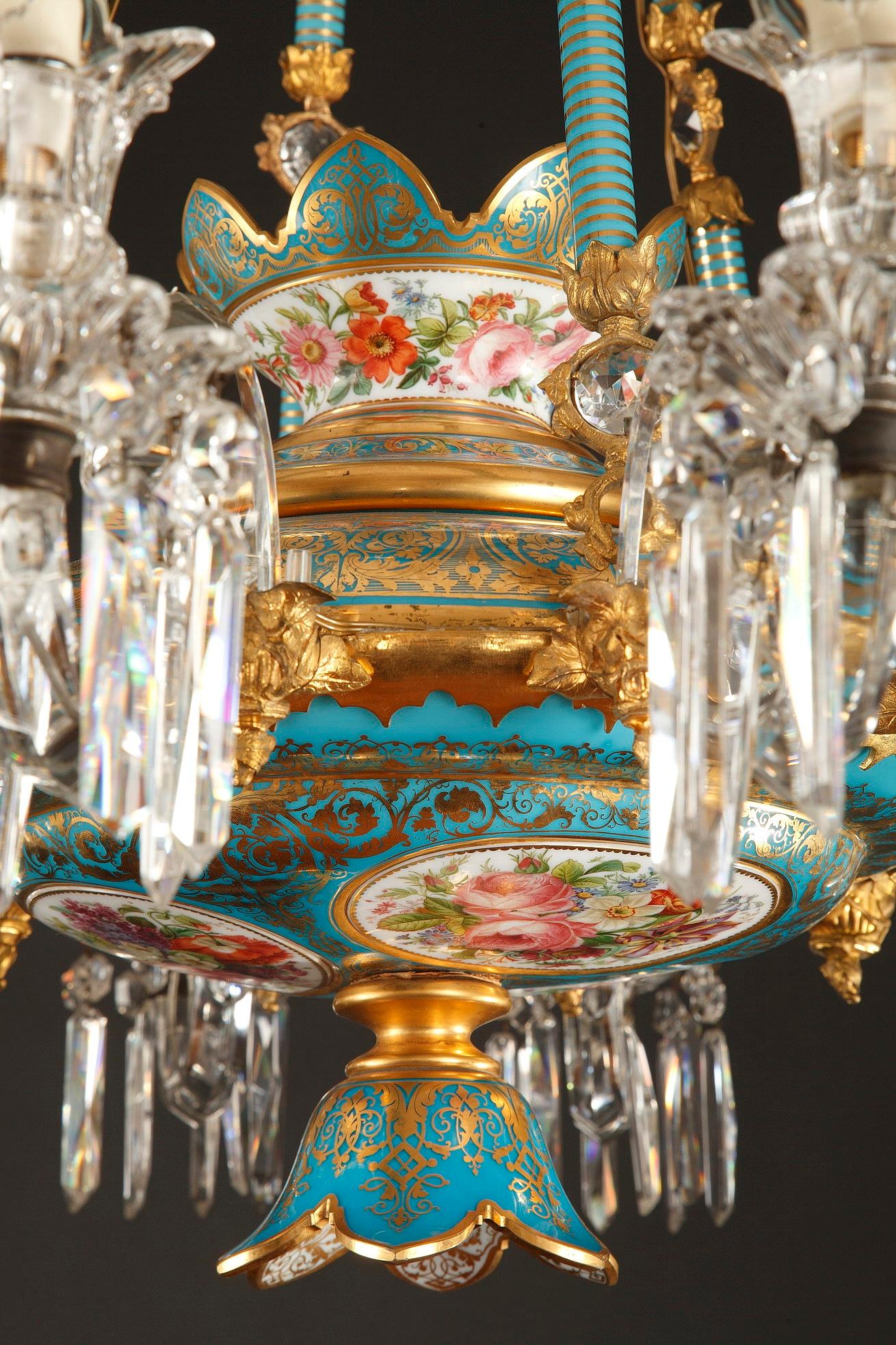 French Exceptional Opal Glass Chandelier by Baccarat
