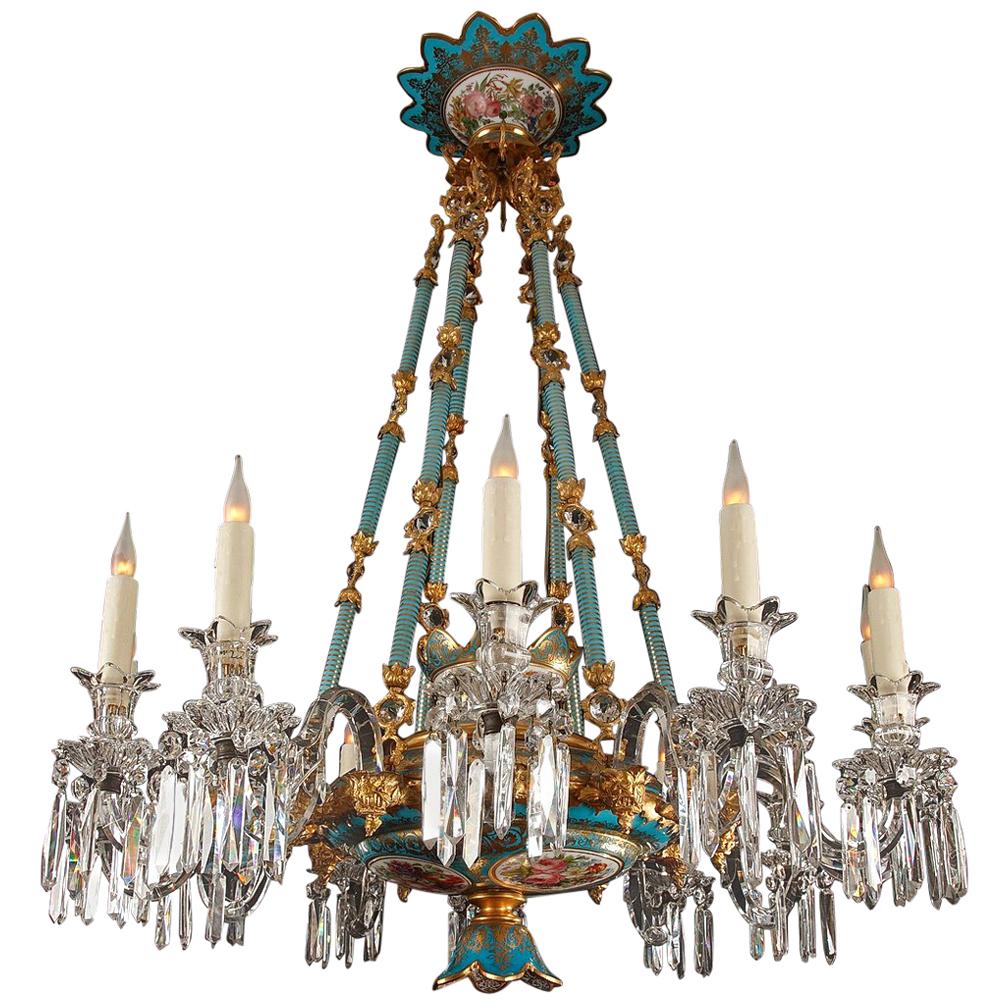 Exceptional Opal Glass Chandelier by Baccarat