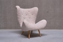 Exceptional Organic Swedish Modern Easy Chair in Sheepskin and Beech, Late 1940s