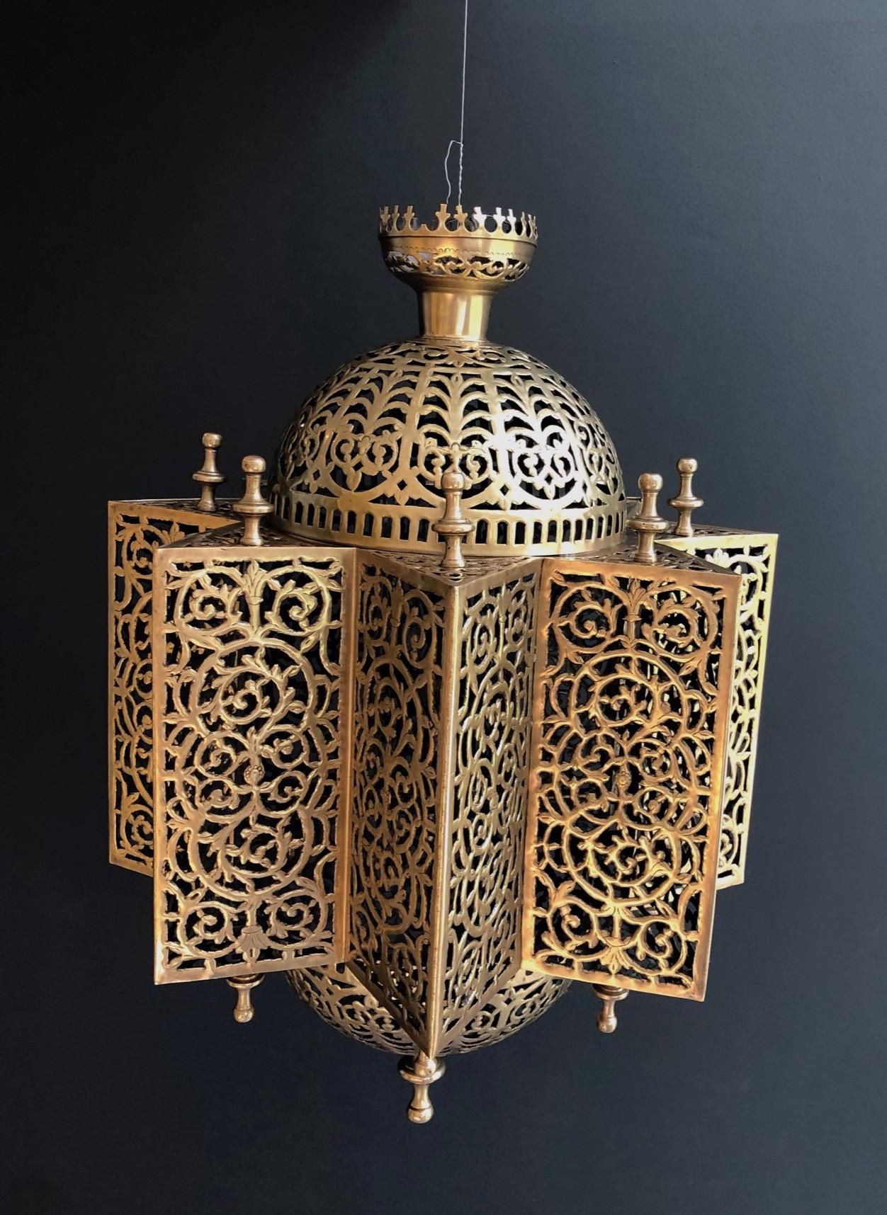 Islamic Exceptional Oriental Brass Lantern For Sale